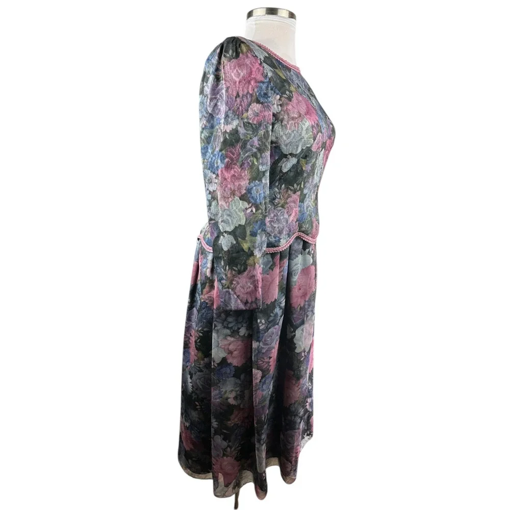 Vintage Unbranded Floral Peplum Dress Secretary Romantic Prairie Layered Size 16 - Picture 13 of 16